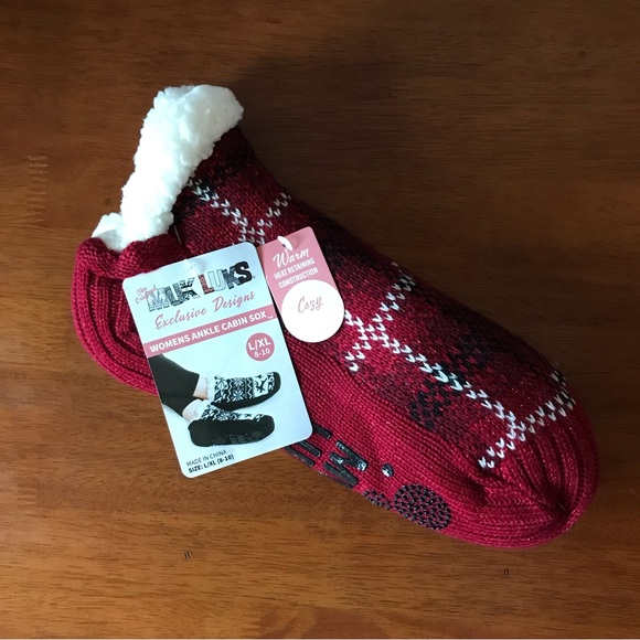 Muk Luks Ankle Cabin Sox Slipper Socks, Faux Sherpa Fur Lining, Size L/XL (8-10) - Picture 2 of 4